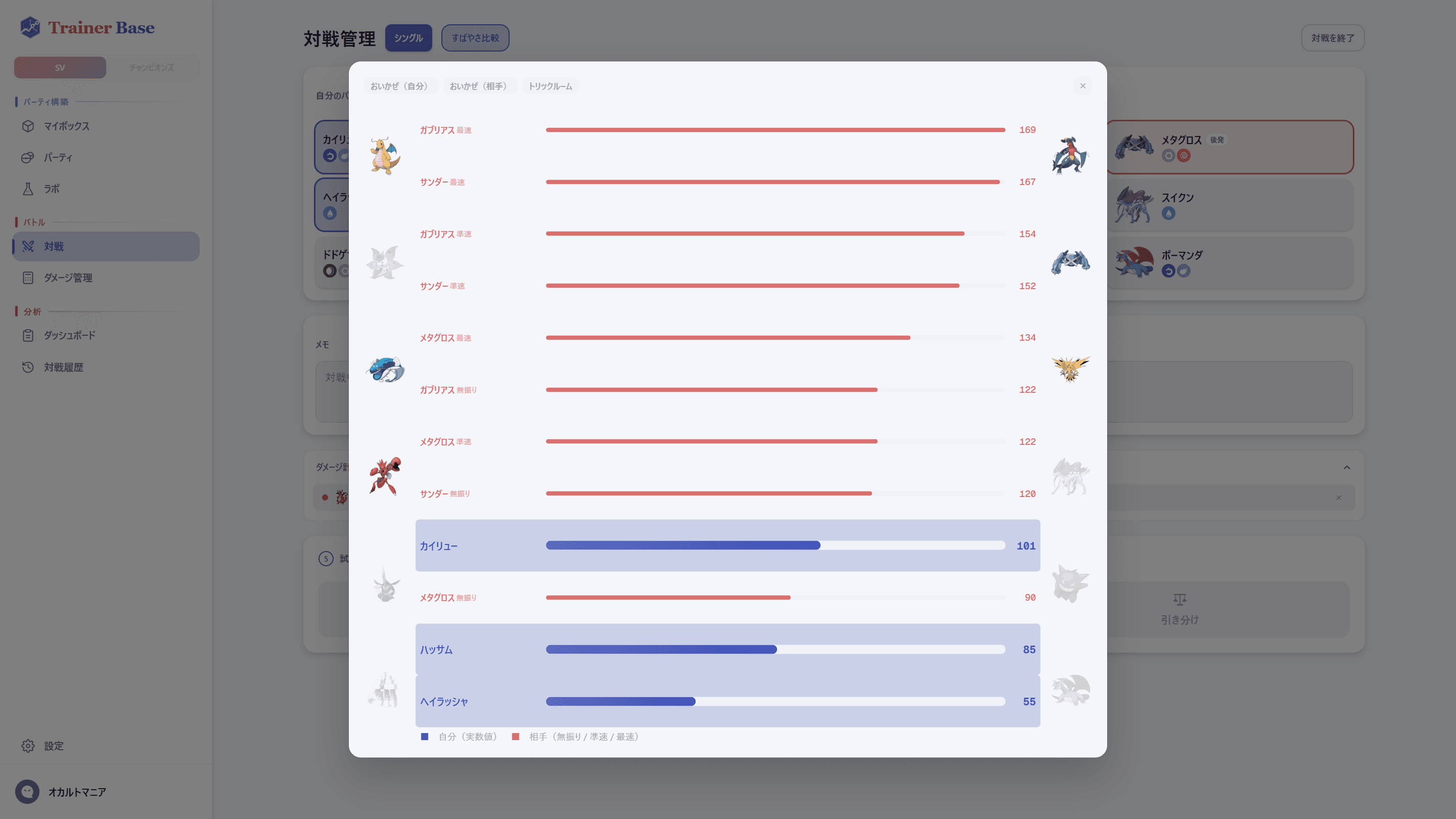 すばやさ比較画面